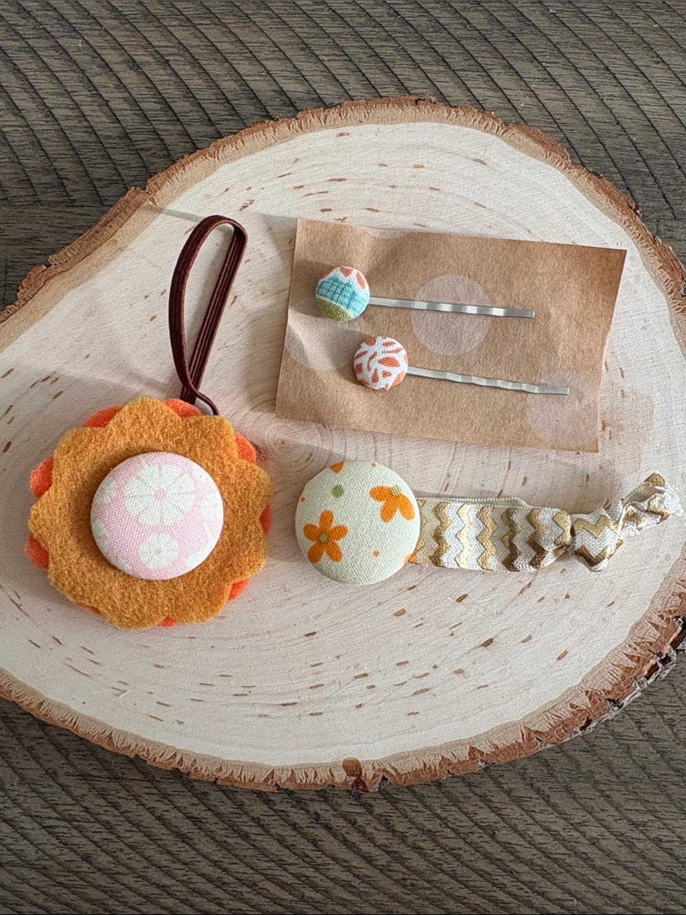 Handmade Orange Floral Kids Hair Clip & Accessory Set